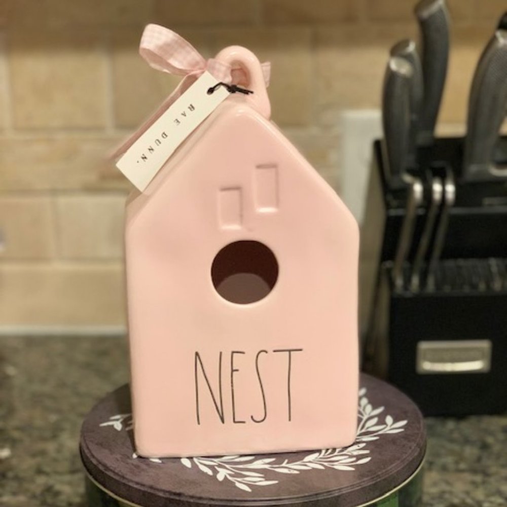 Rare "NEST" Pink birdhouse by Rae Dunn